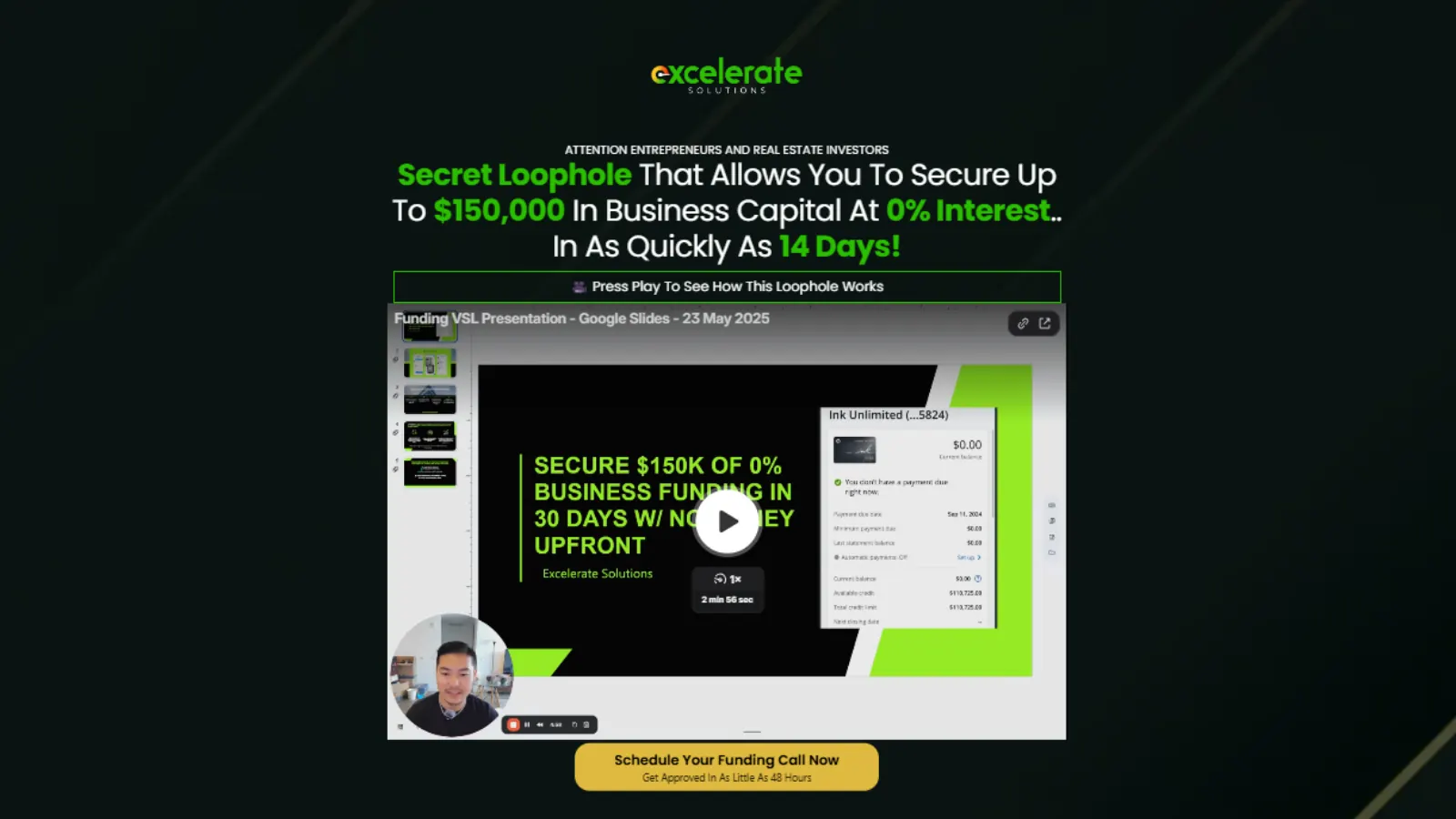 Excelerate Solutions funnel screenshot